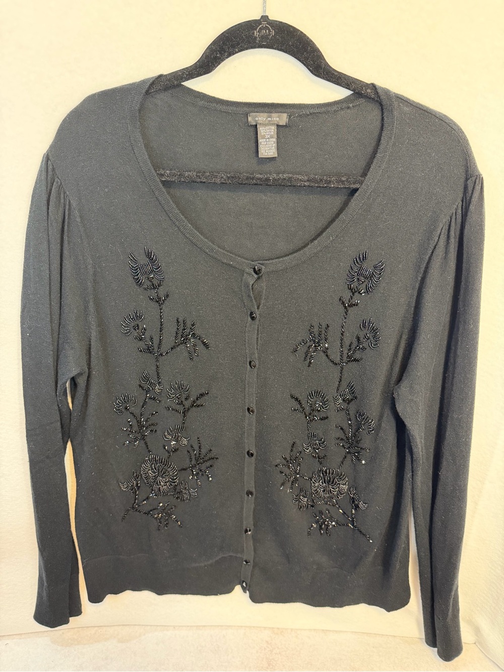 Only Mine Beaded Black Button-Front Cardigan Sweater Embroidered Size 3X